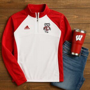 Adidas Wisconsin Badgers Women’s Red & White Quarter Zip Pullover | Size M